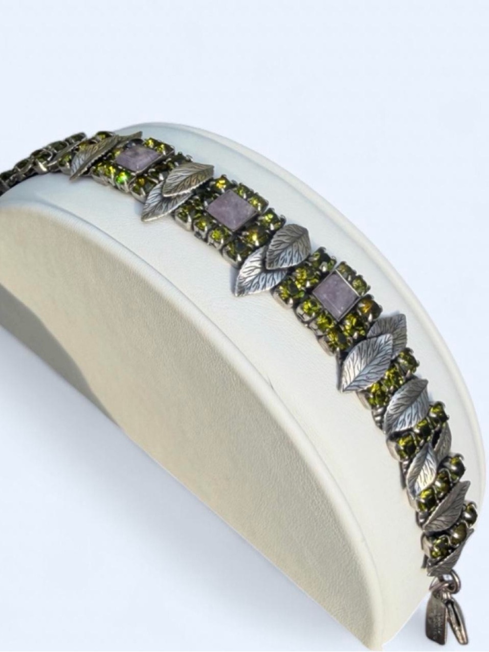 Vintage Signed La Contessa Mary DeMarco Botanical Leaf Link Bracelet Peridot